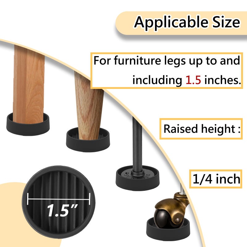 Jayen 1.5x1.5 Round Rubber Furniture Caster Cups, Anti-Sliding Furniture Pads Bed Stopper Floor Protectors with Grip - Protect Any Flooring - Image 5